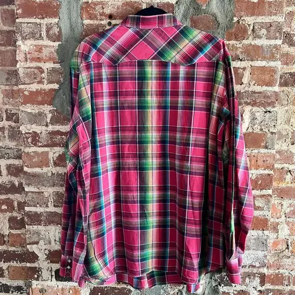 RARE VTG Polo Ralph Lauren Pink Plaid Men's Diamond Pearl Snap Shirt XXL 27x32 - Picture 3 of 6